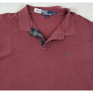 Vintage Polo Ralph Lauren Shirt Mens XXL Burgundy‎ Long Sleeve 2XL Plaid Trim